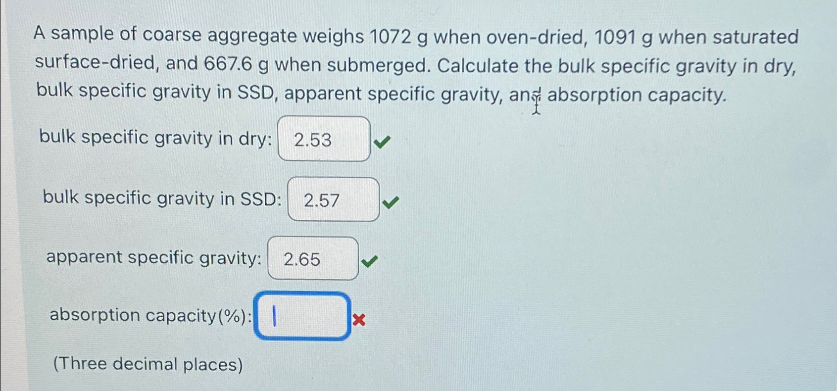A sample of coarse aggregate weighs 1 0 7 2 g