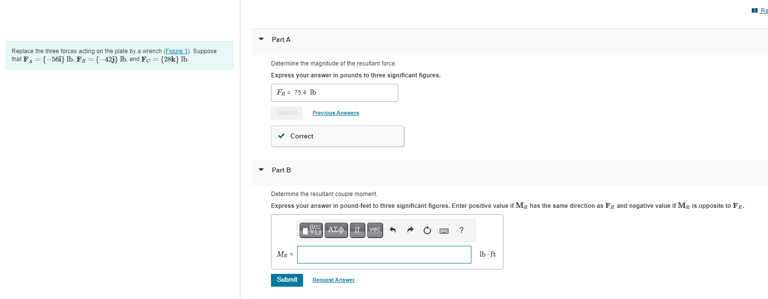 Replace the three forces acting on the plate by a