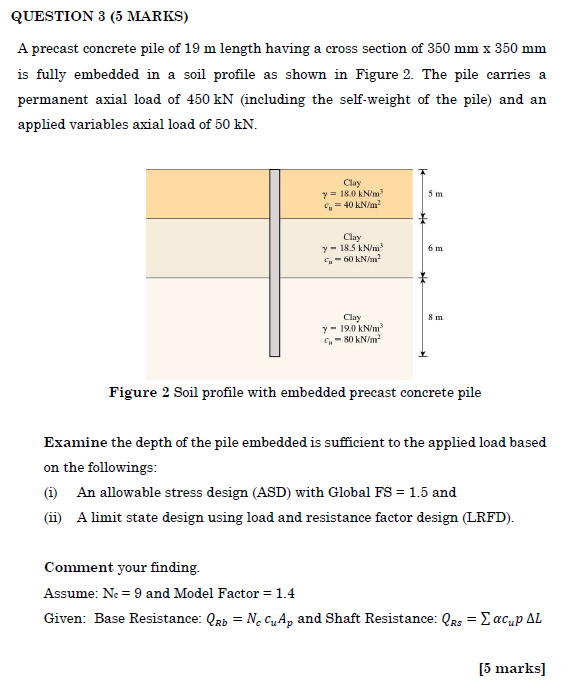 QUESTION 3 ( 5 MARKS ) A precast concrete pile of