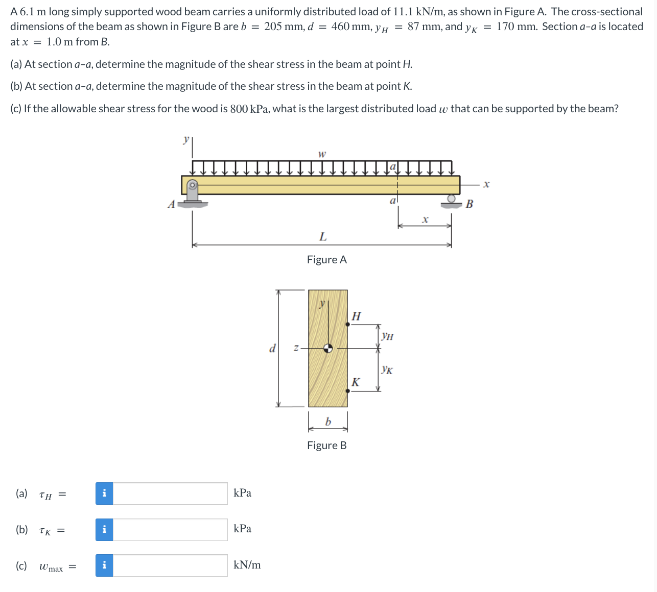 A 6 . 1 m long simply supported wood beam carries