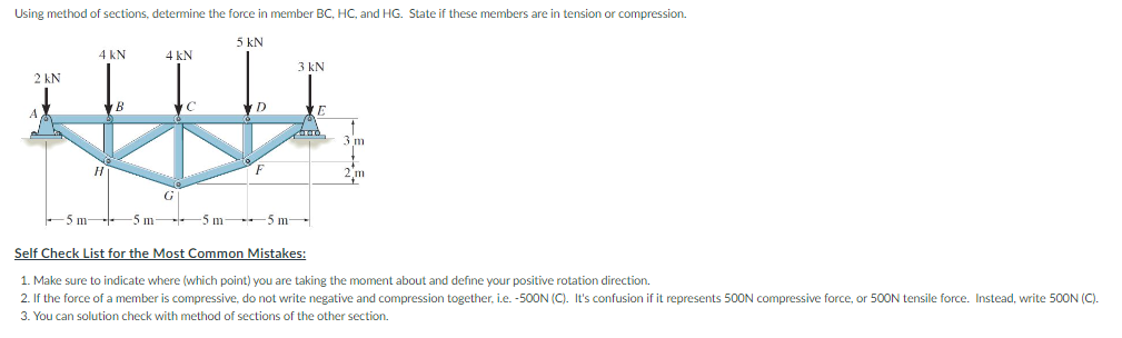 Using method of sections, determine the force in