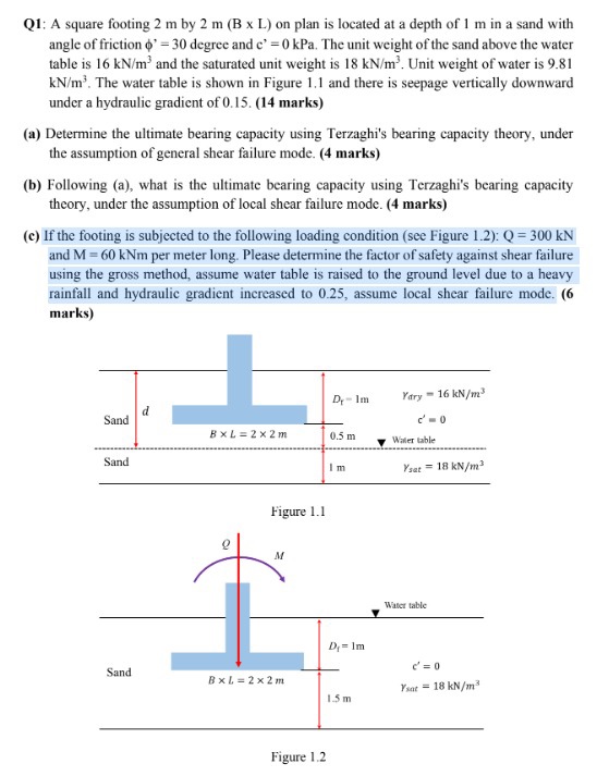 Q 1 : A square footing 2 m by 2 m ( B L ) on plan
