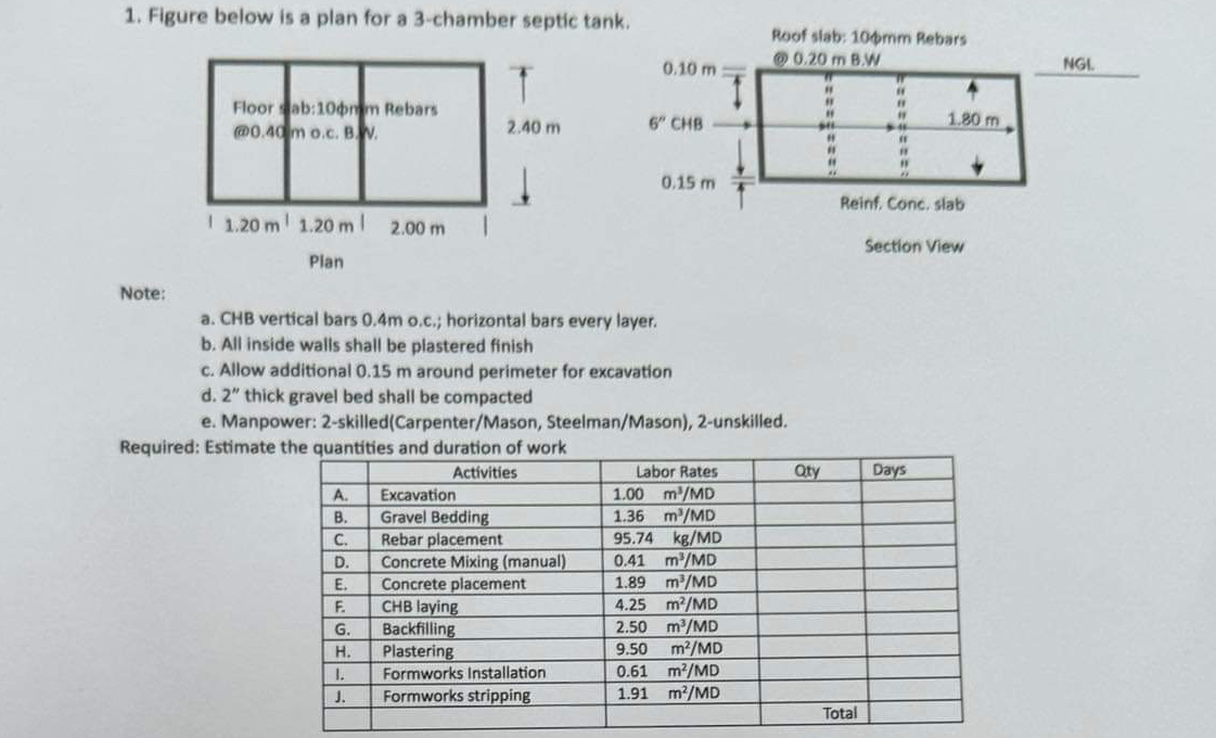 Figure below is a plan for a 3 - chamber septic