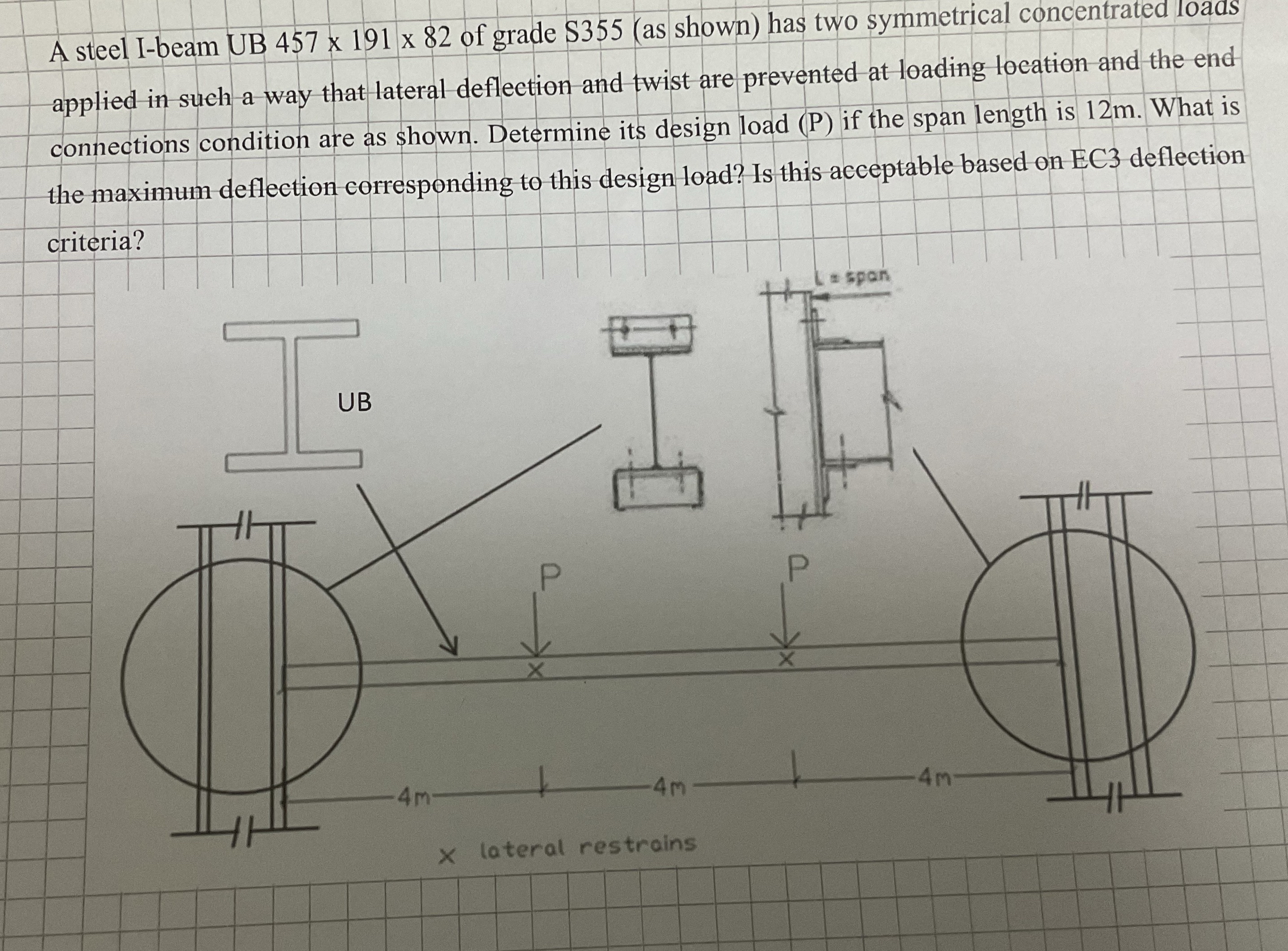 A steel I - beam UB 4 5 7 1 9 1 8 2 of grade S 3