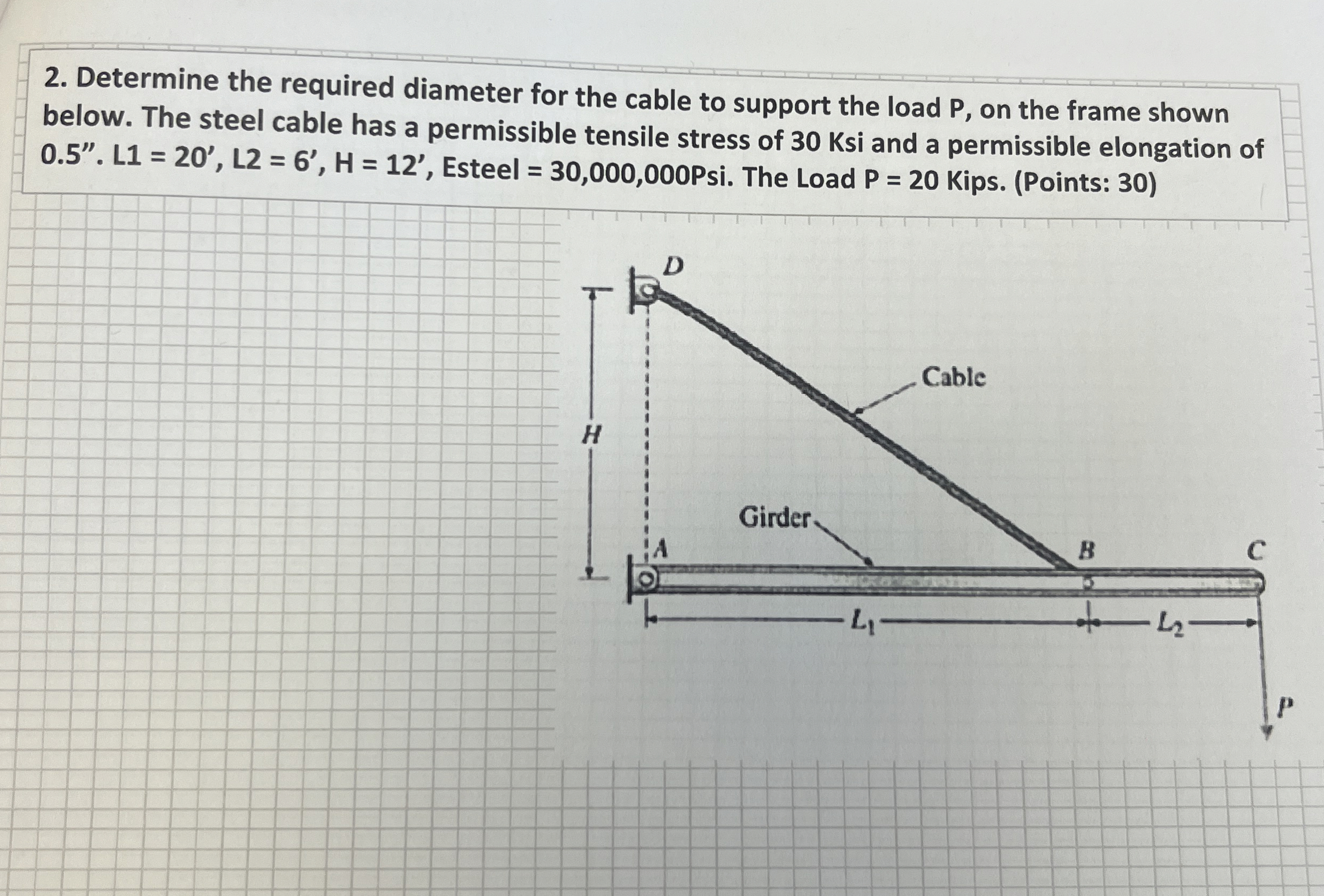 Determine the required diameter for the cable to