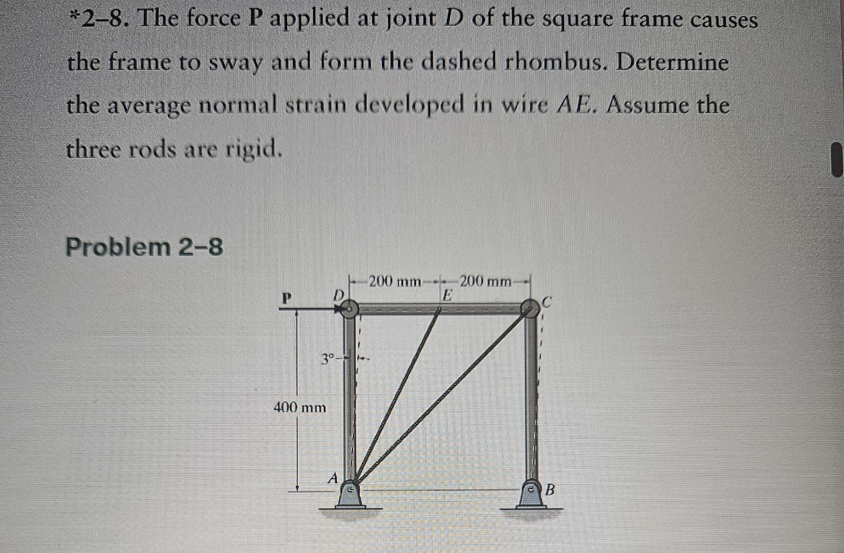 * * 2 - 8 . The force P applied at joint D of the
