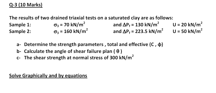 Q - 3 ( 1 0 Marks ) The results of two drained