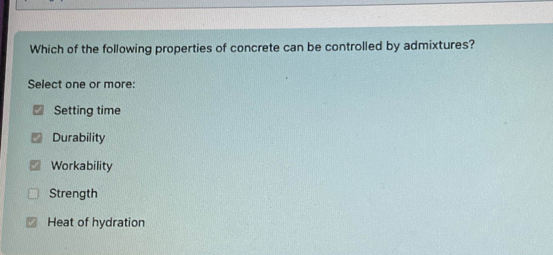Which of the following properties of concrete can