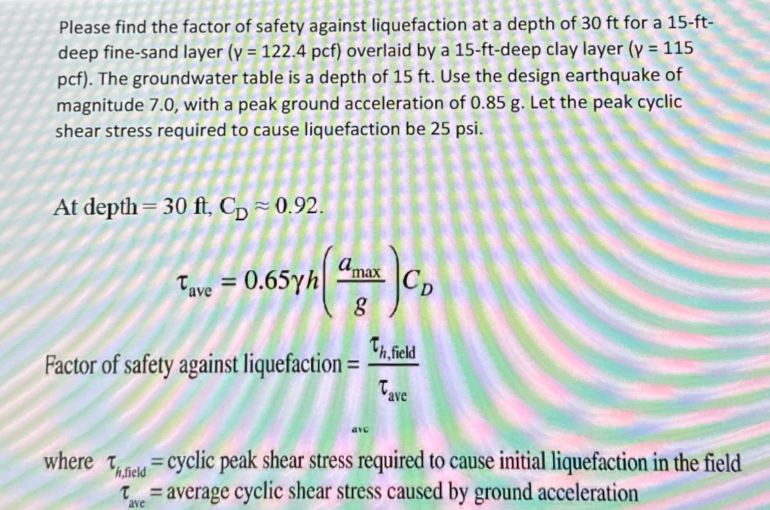 Please find the factor of safety against