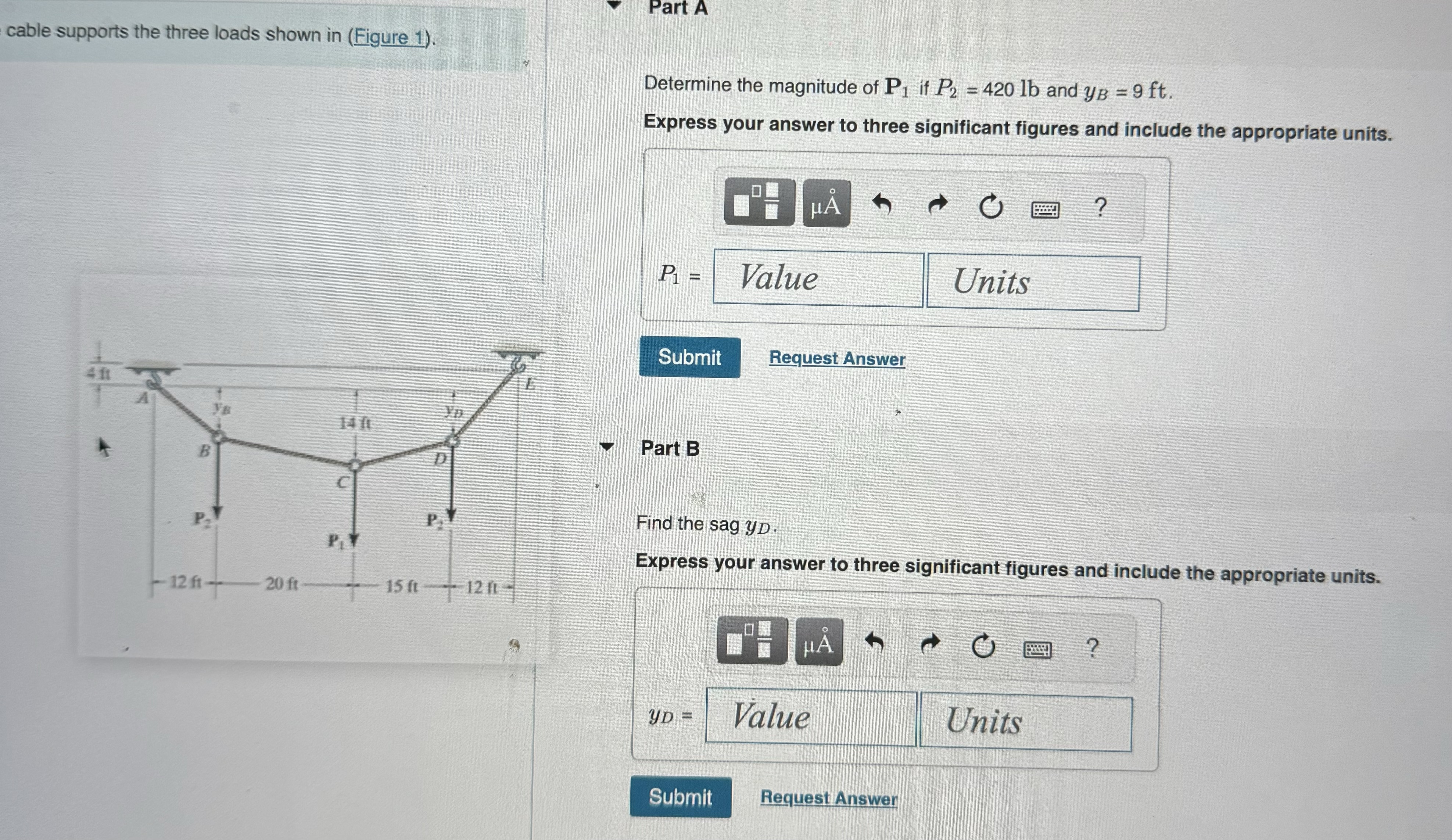 cable supports the three loads shown in ( Figure
