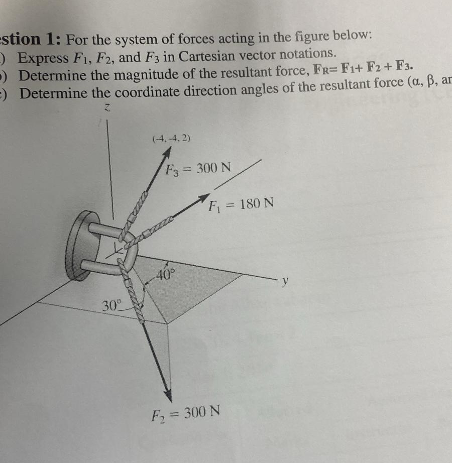stion 1 : For the system of forces acting in the