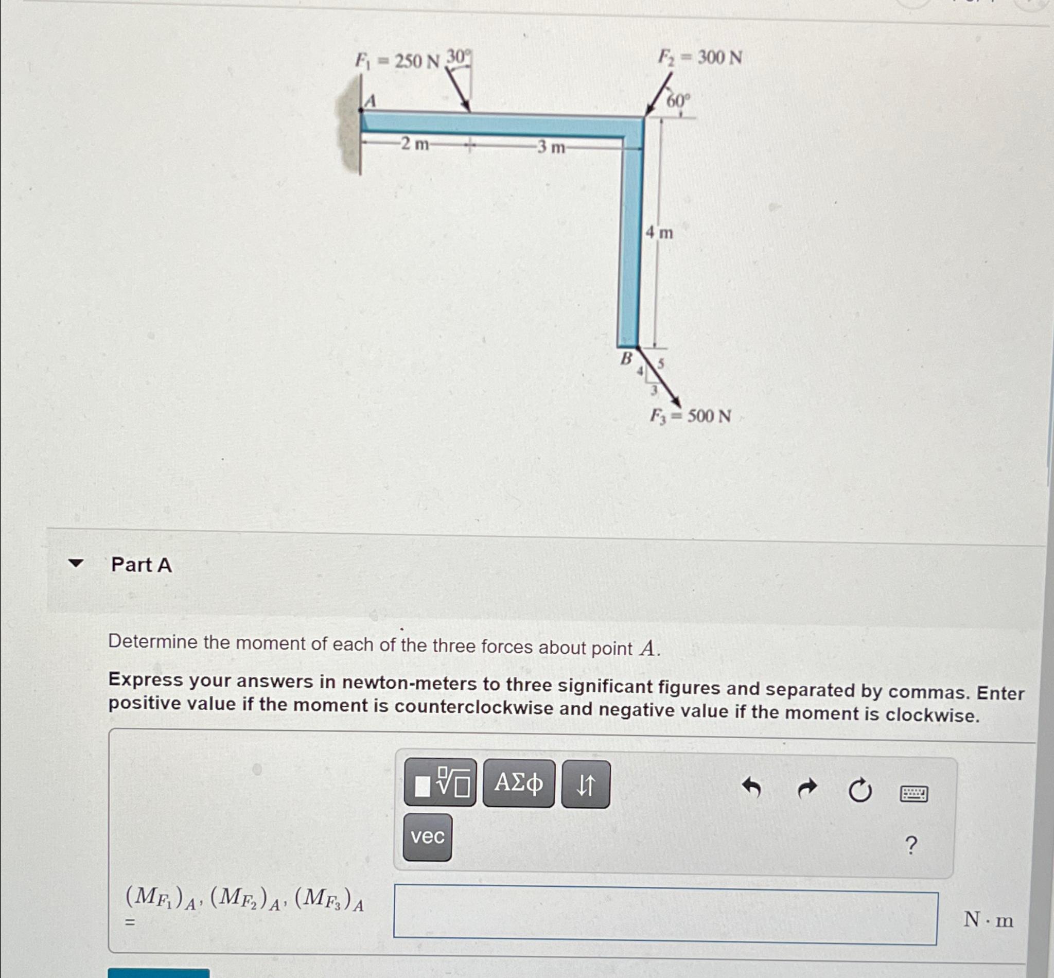 Part A Determine the moment of each of the three