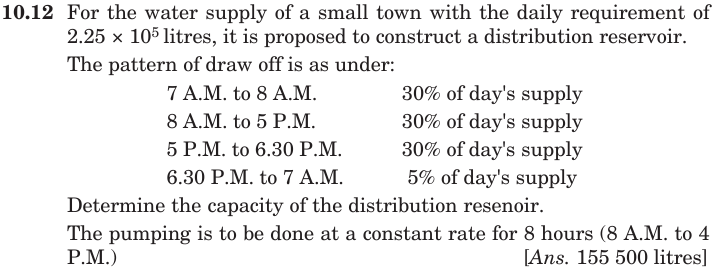 1 0 . 1 2 For the water supply of a small town