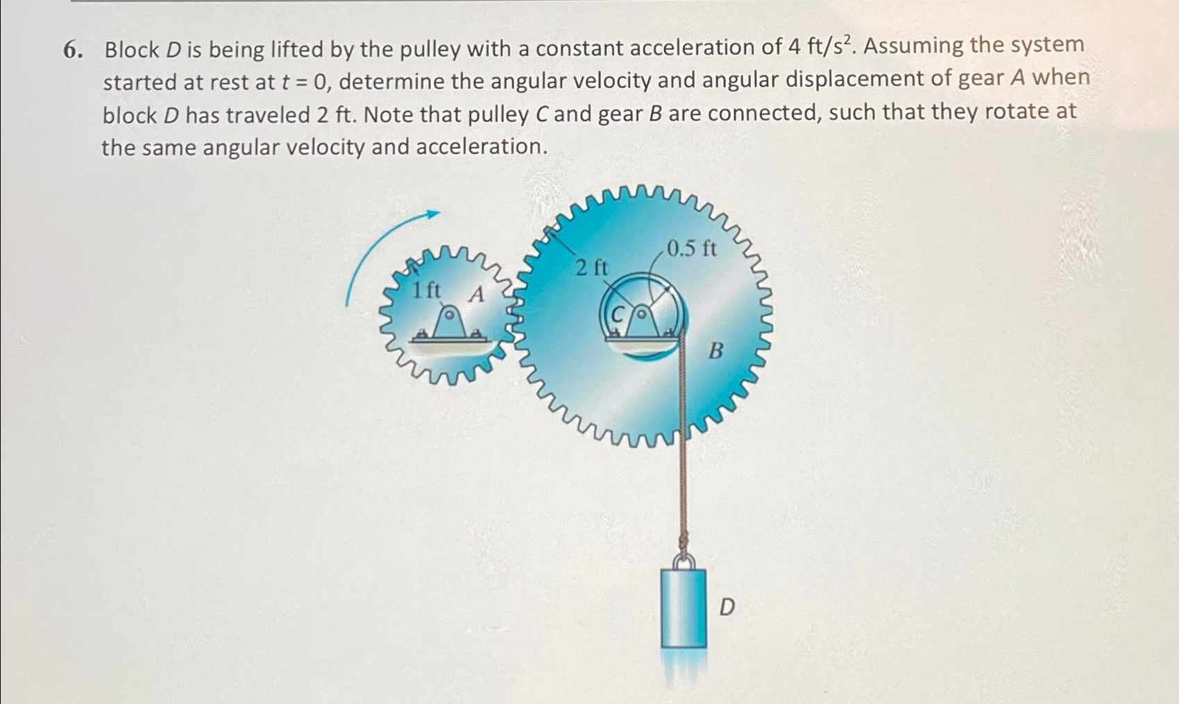 Block D is being lifted by the pulley with a