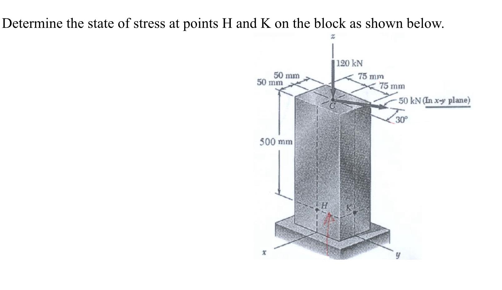 Determine the state of stress at points H and K