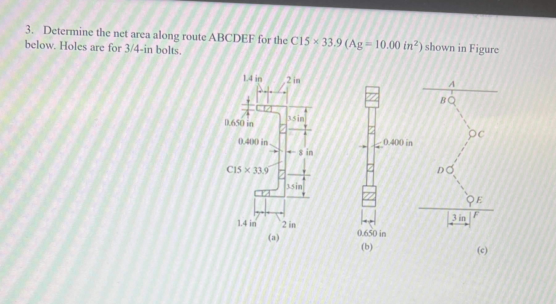 Determine the net area along route ABCDEF for the