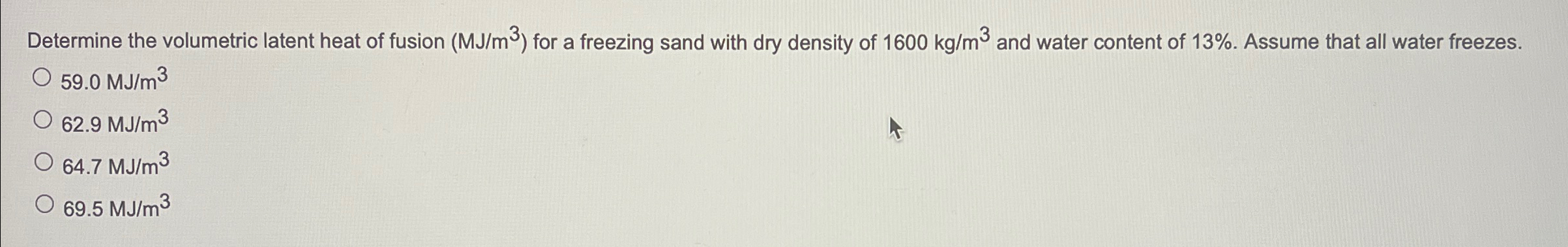 Determine the volumetric latent heat of fusion )