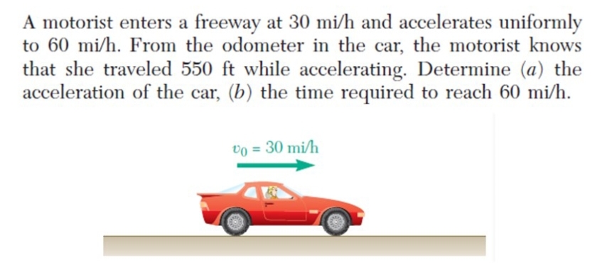 A motorist enters a freeway at 3 0 m i h and
