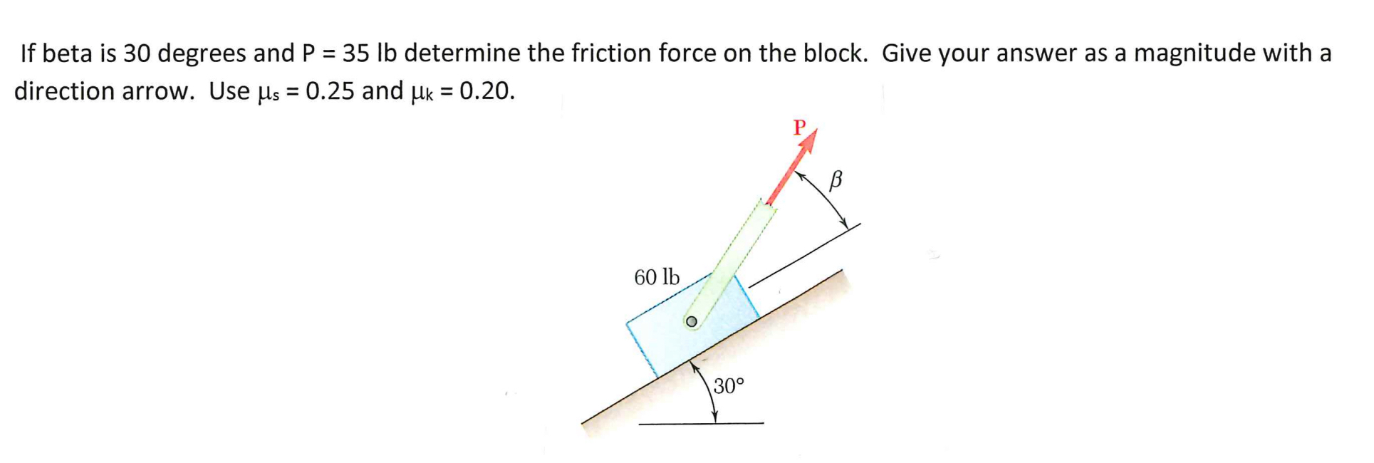 If beta is 3 0 degrees and P = 3 5 l b determine