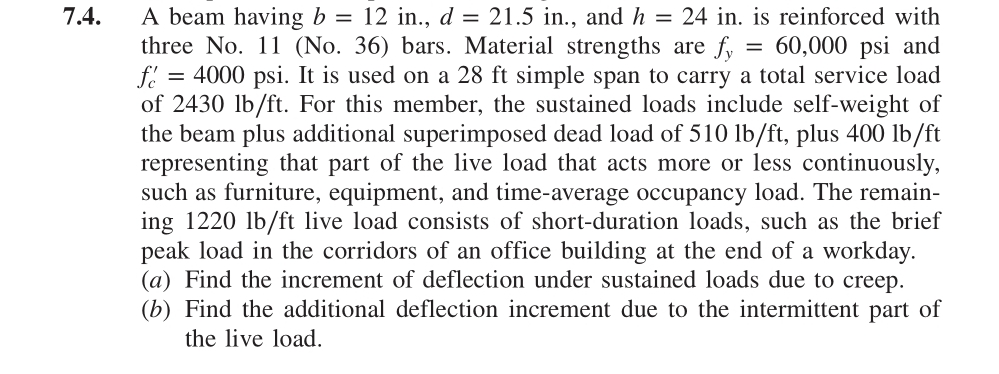 7 . 4 . A beam having b = 1 2 in . , d = 2 1 . 5