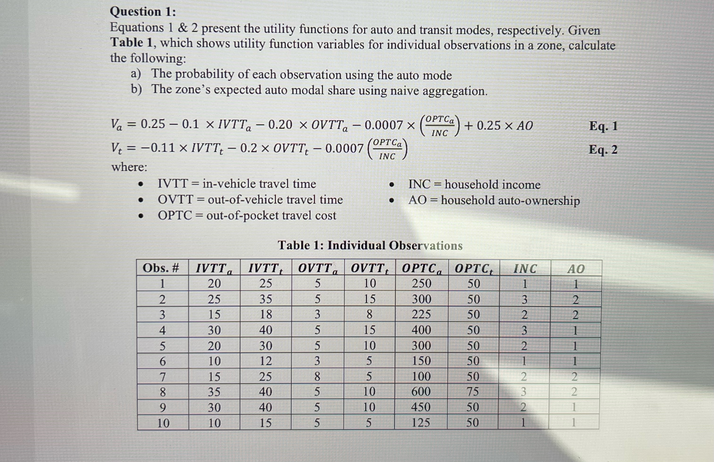 Question 1 ( Please show all the steps and final