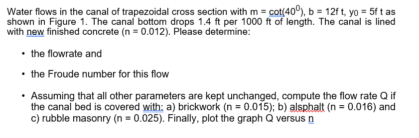 Water flows in the canal of trapezoidal cross