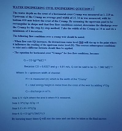 WATER ENGINEFRING CIVTL ENGINEERING QUESTION 4 II