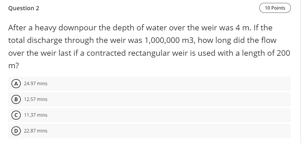 Question 2 After a heavy downpour the depth of