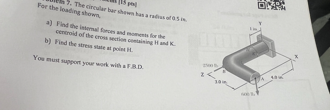 For th 7 . The circular bar shown has a radius of