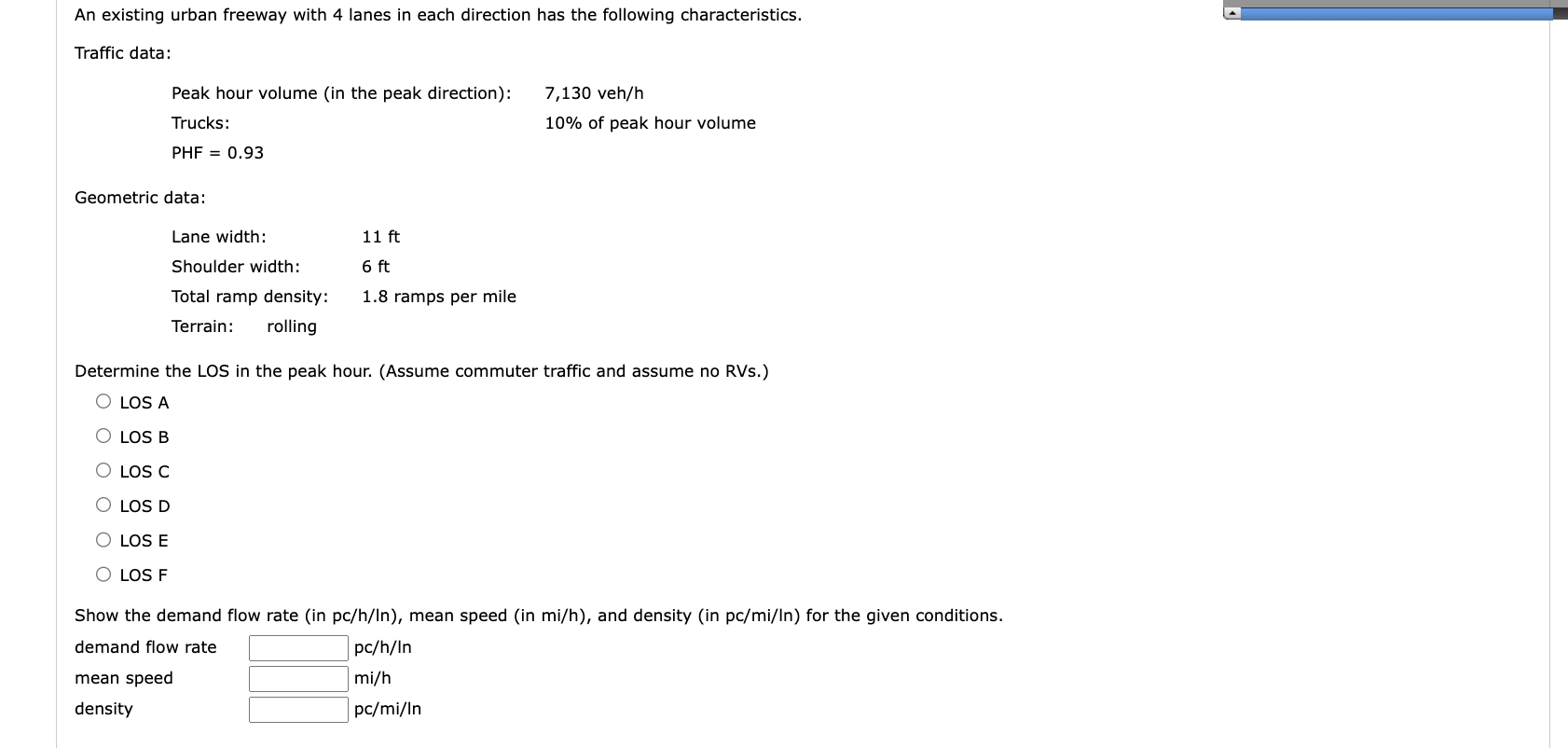 An existing urban freeway with 4 lanes in each