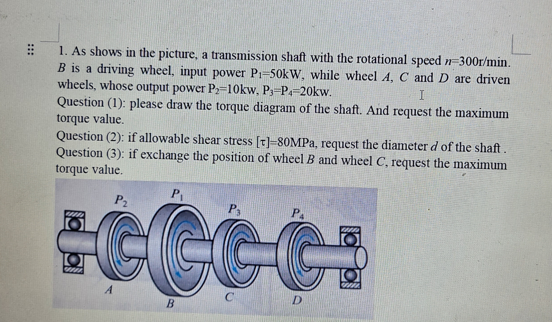 As shows in the picture, a transmission shaft