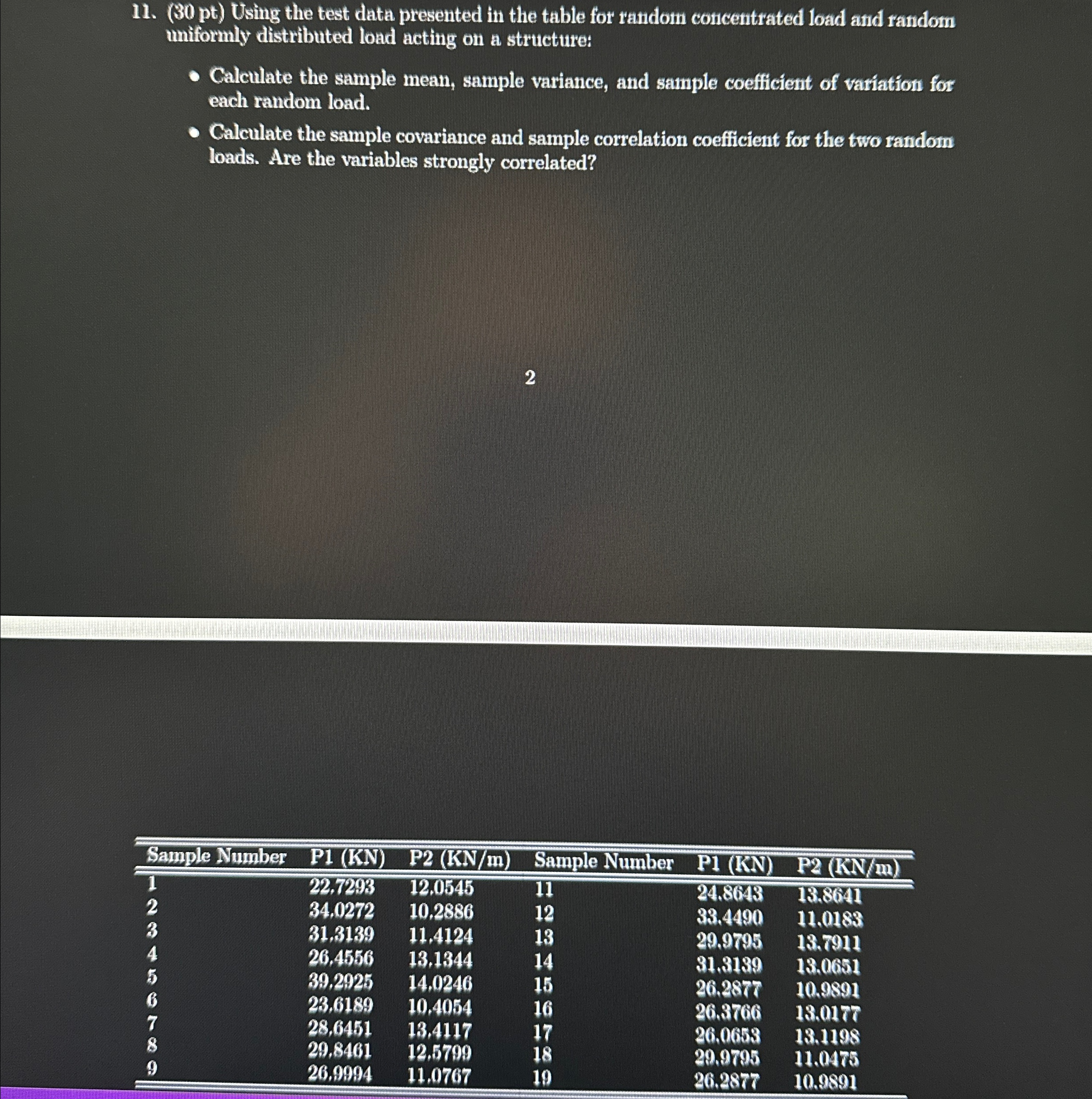 ( 3 0 p t ) Using the test data presented in the