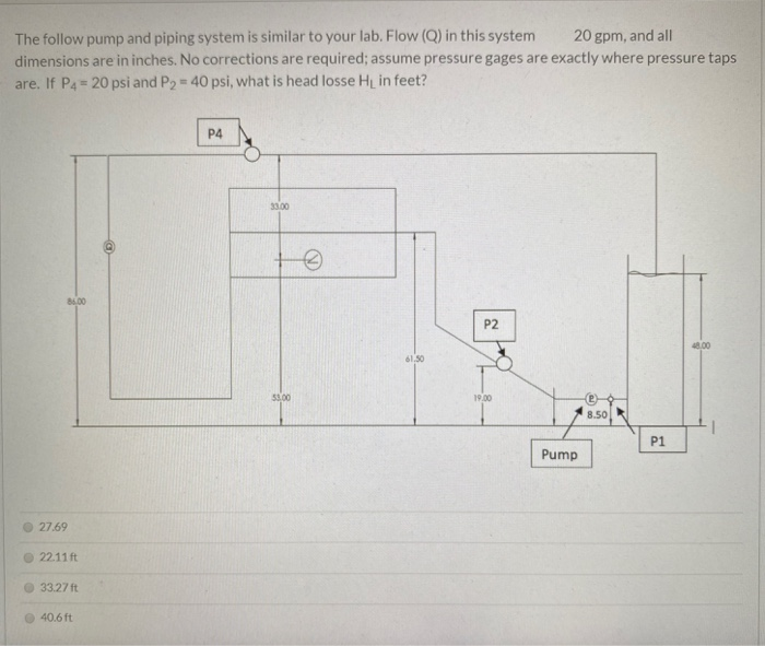What is the head loss ( ft ) for this system?