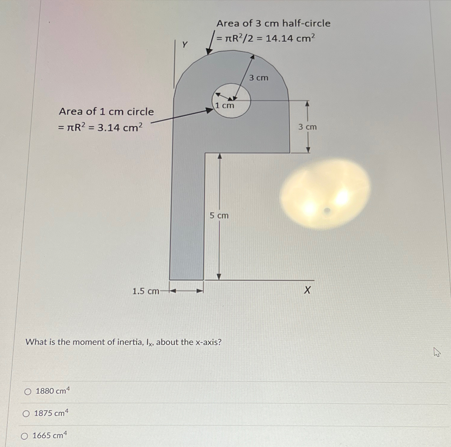 What is the moment of inertia, I x , about the x