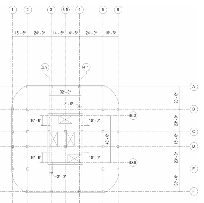 Determine the tributary area of the core walls on