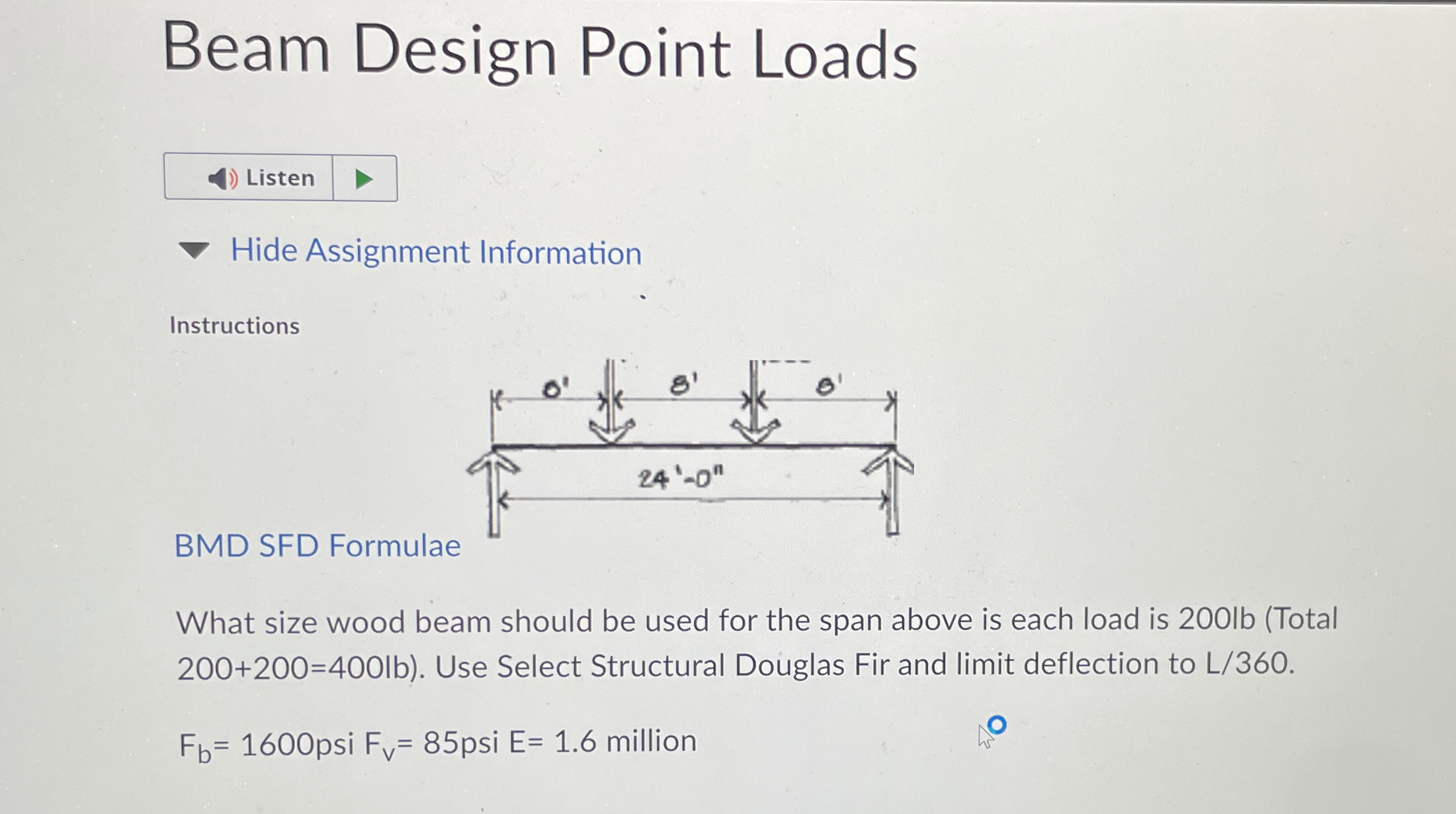 Beam Design Point Loads Hide Assignment