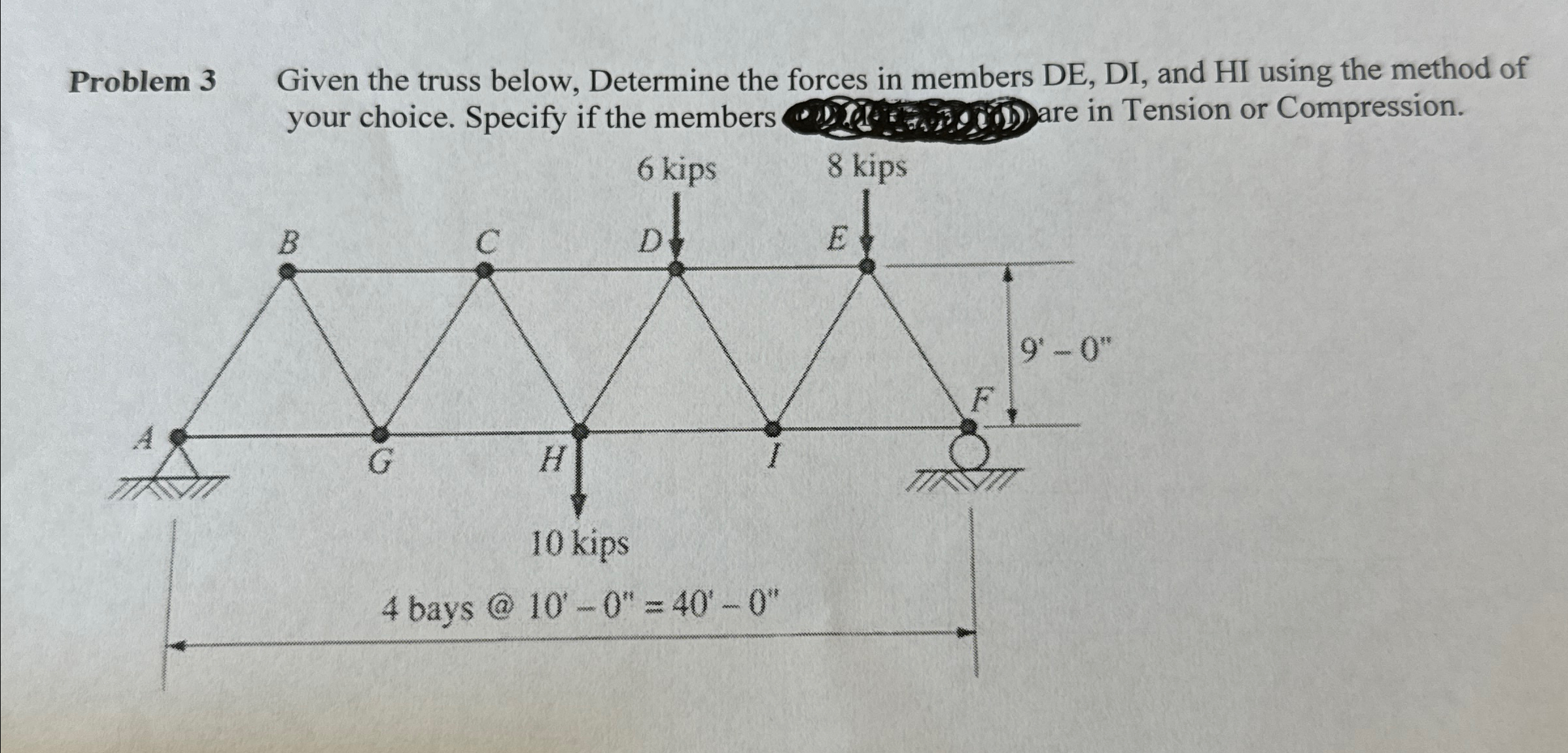 Problem 3 Given the truss below, Determine the