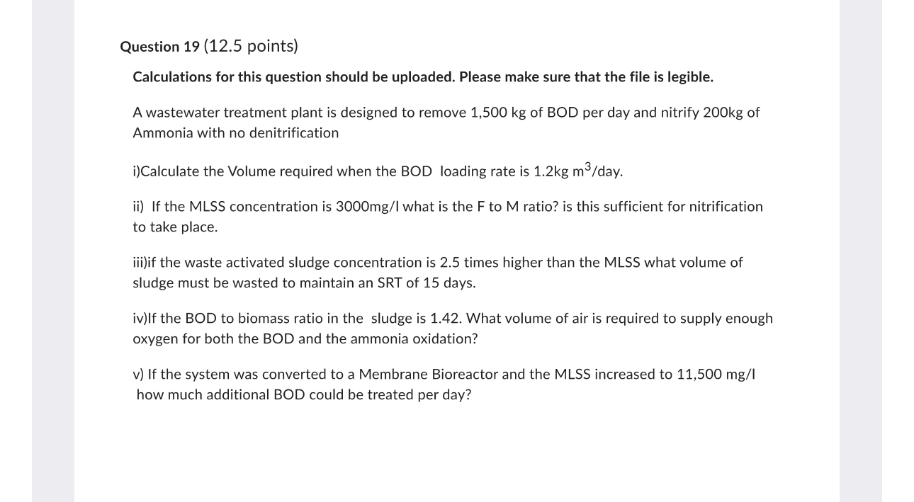 Question 1 9 ( 1 2 . 5 points ) Calculations for
