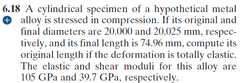 6 . 1 8 A cylindrical specimen of a hypothetical