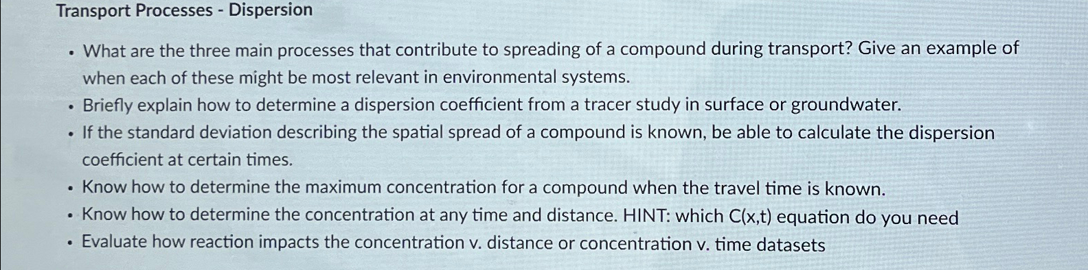 Transport Processes - Dispersion - What are the