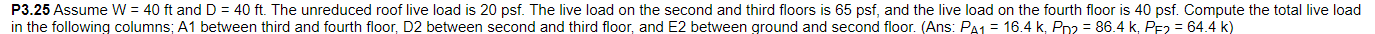 P 3 . 2 5 Assume W = 4 0 f t and D = 4 0 f t .