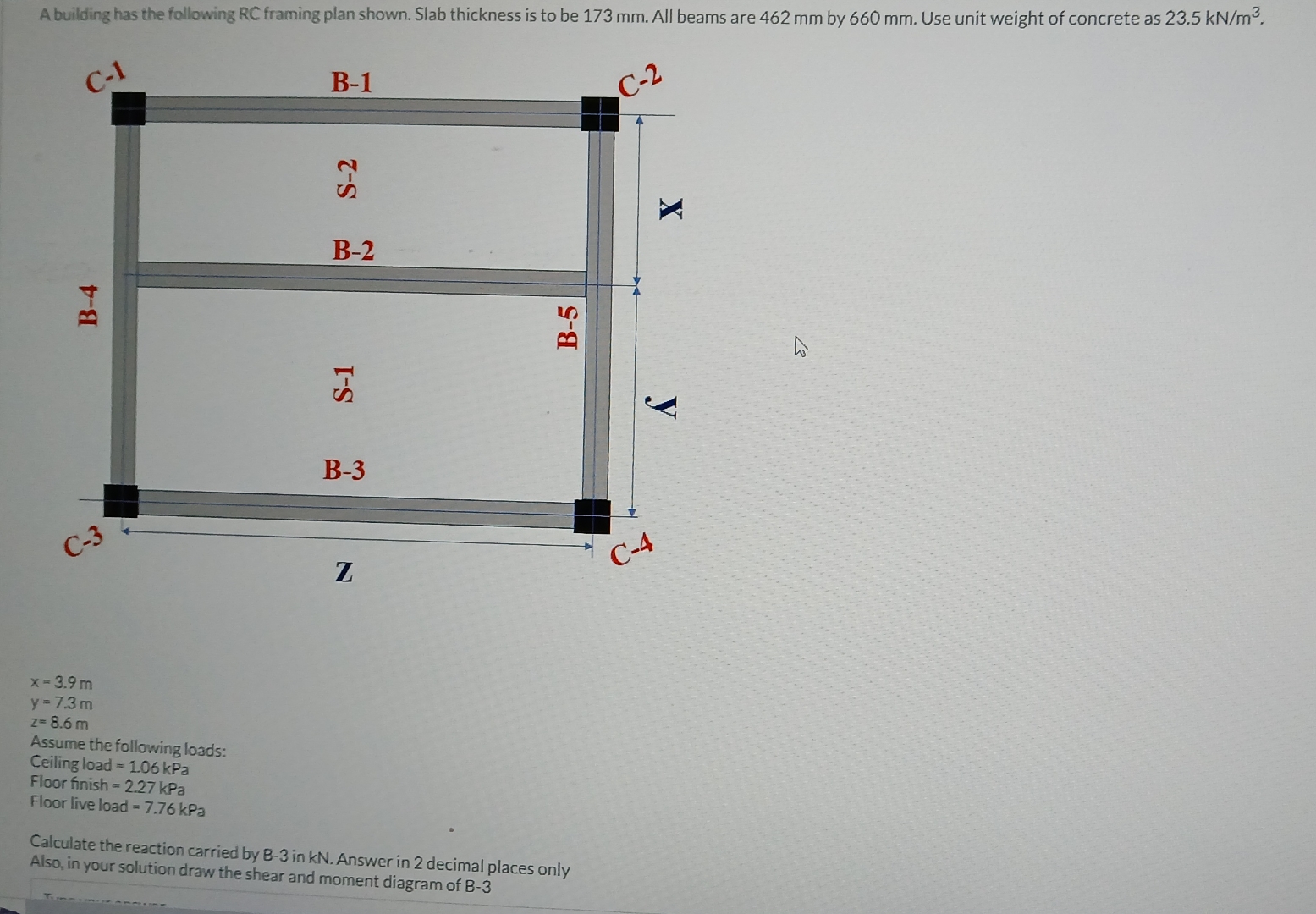 A building has the following RC framing plan