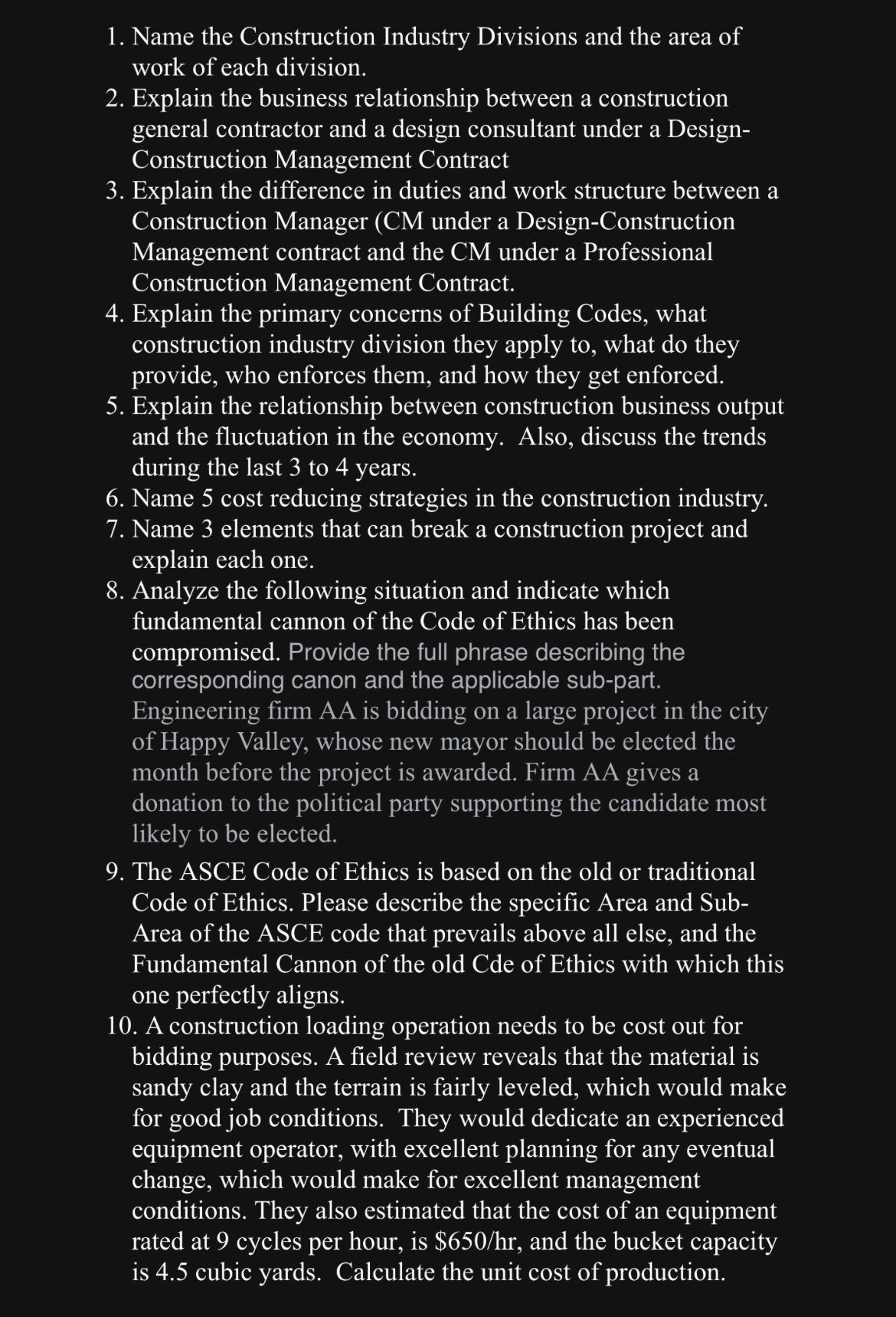 Name the Construction Industry Divisions and the