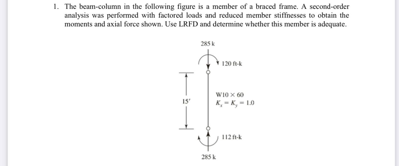 The beam - column in the following figure is a