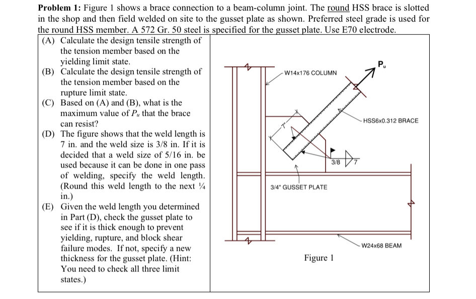 Problem 1 : Figure 1 shows a brace connection to
