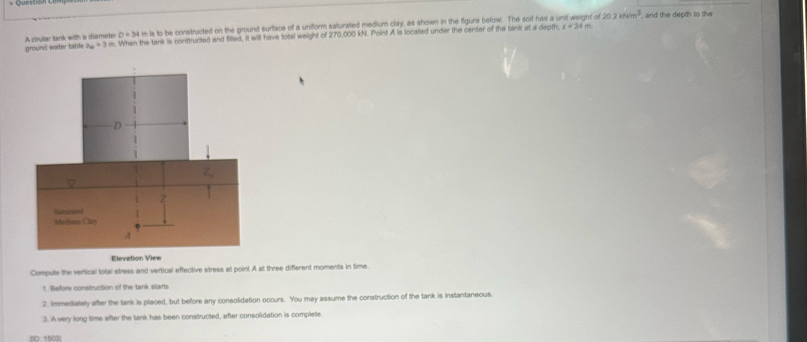 Question A dinilar tark with a diameter D = 3 4 m
