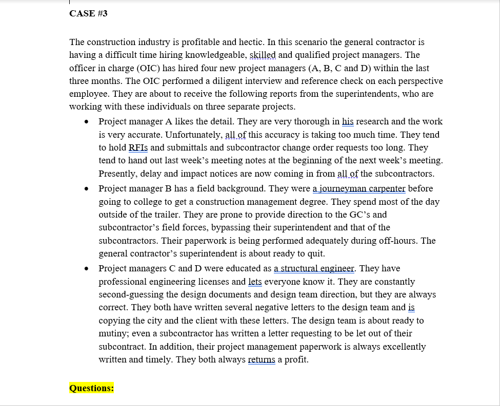 CASE # 3 The construction industry is profitable