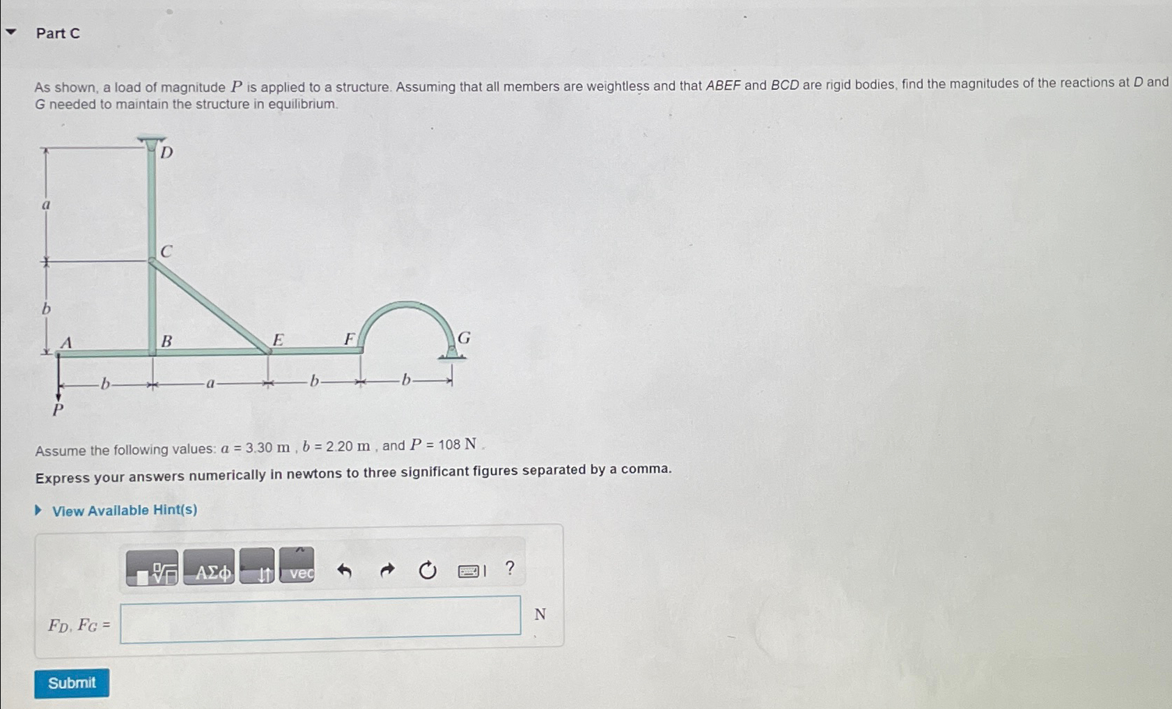 Part C As shown, a load of magnitude P is applied