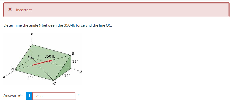 Incorrect Determine the angle between the 3 5 0 -