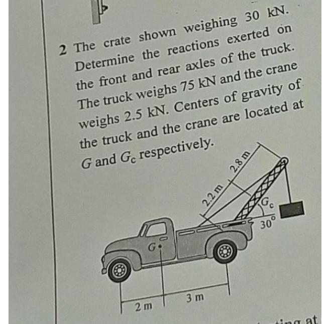 2 The crate shown weighing 3 0 k N . Determine